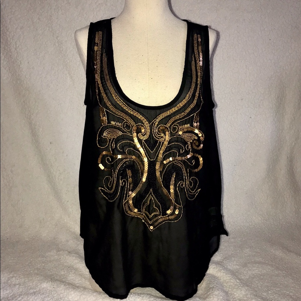 Sexy Black and Gold Embellished Western Boho Tank top